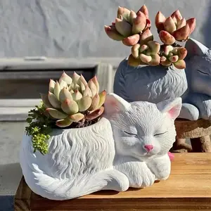 Pot Karakter Kucing Concrete / Pot Semen Kaktus Sukulen / Pajangan Dekorasi Rumah Aesthetic Tanaman