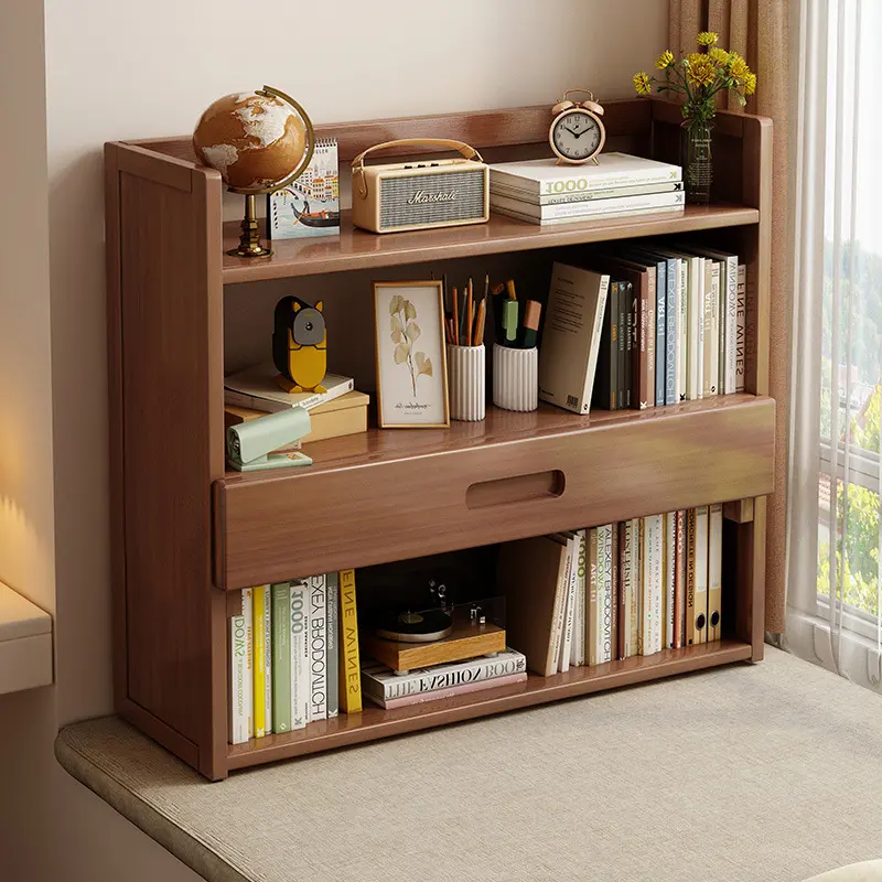 Simple Desktop Bookshelf Dormitory Multi-layer Storage Rack Home Student Desk Organizer Shelf Solid Wood with Drawer Storage Rack