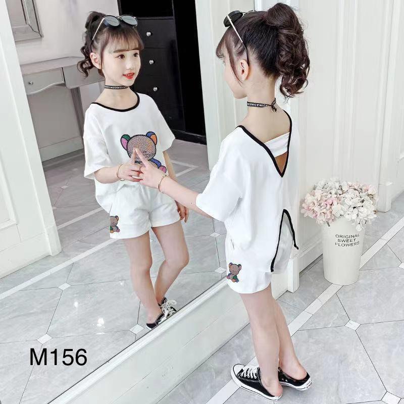 Product Introduction of (15-45kg) Bộ quần áo thun ngắn tay mùa hè bé gái hình gấu dễ thương M156 2