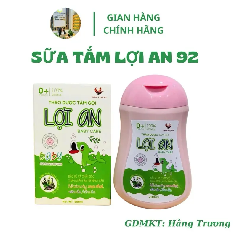Thảo dược Tắm Gội Lợi An chai 200ml hỗ trợ rôm sảy,hăm da,mụn nhọt, lông măng tắm không cần tráng lại
