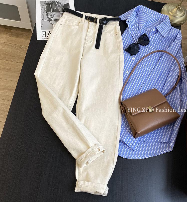 Product Introduction of Quần Jean Harem, Màu Trắng Kem, Dành Cho Nữ, Dáng Suông Rộng Vừa Vặn, Cạp Cao, Bó Sát, Màu Mơ, Phong Cách Daddy, Quần Ống Côn, Hàng Mới Về Mùa Thu 2024， Women， Pants 2