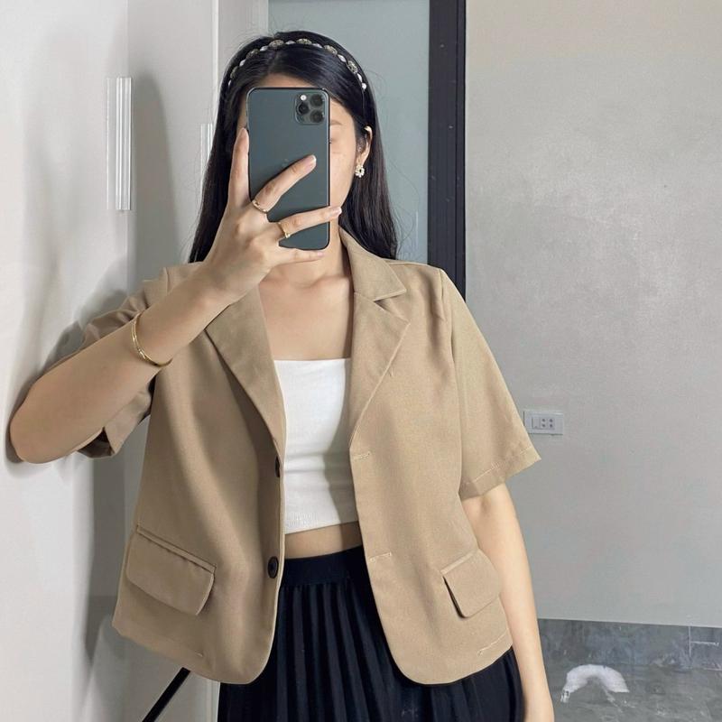 Áo Blazer Lửng Ngắn Tay 1 Lớp, áo vest ngắn tay Top Nữ 3