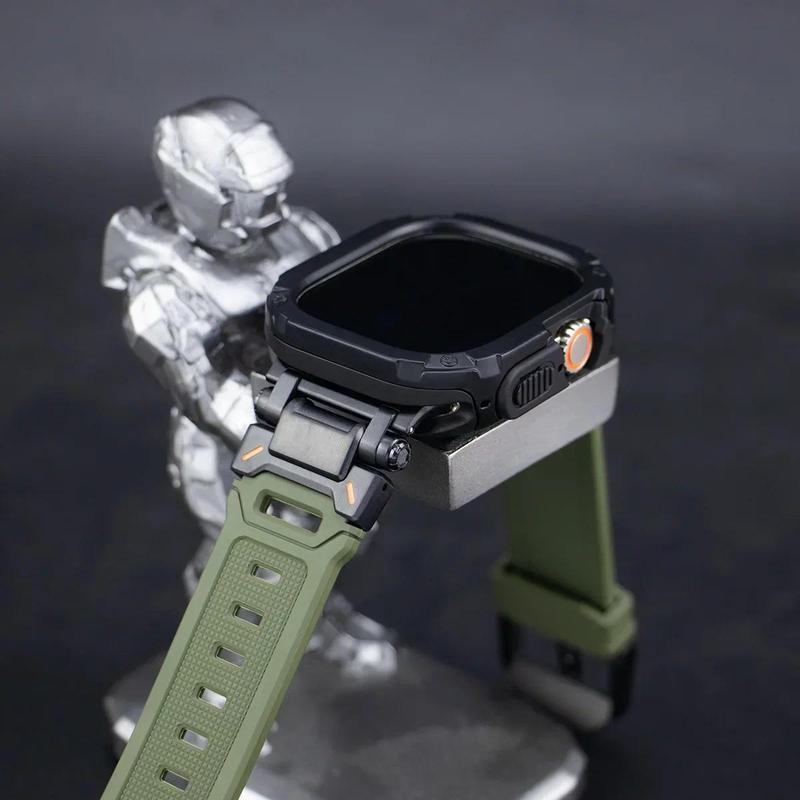 Product Introduction of Mecha Soft Case+Band For Apple Watch Band Ultra 49 45 44mm Luxury Rubber Strap bracelet For Iwatch Series Ultra2 9 8 7 6 5 4 SE 6