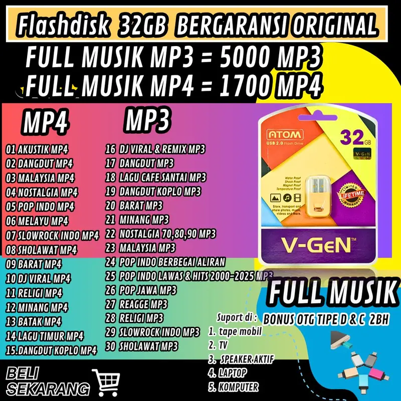 USB MUSIK FULL MP4 DAN MP3 BONUS OTG FULL ISI DJ HITS TOKTOK,DJ VIRAL,DJ MALAY,DJ REMIX,DANGDUT,POP INDO DLL flashdisk  mp4  di  mobil Lagu 0
