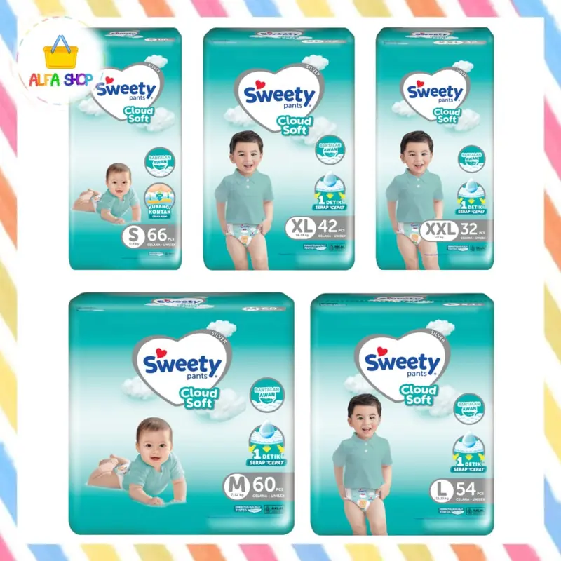 SWEETY SILVER PANTS S66 M60 L54 XL42 XXL32 Diapers 0