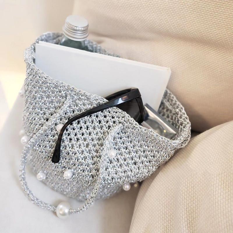 Product Introduction of New Silver Handmade Yarn Popular Same Style Woven Small Silver Bag Woven Flash Core Wire Crochet Needle 200g 1 Ball Yarn 23