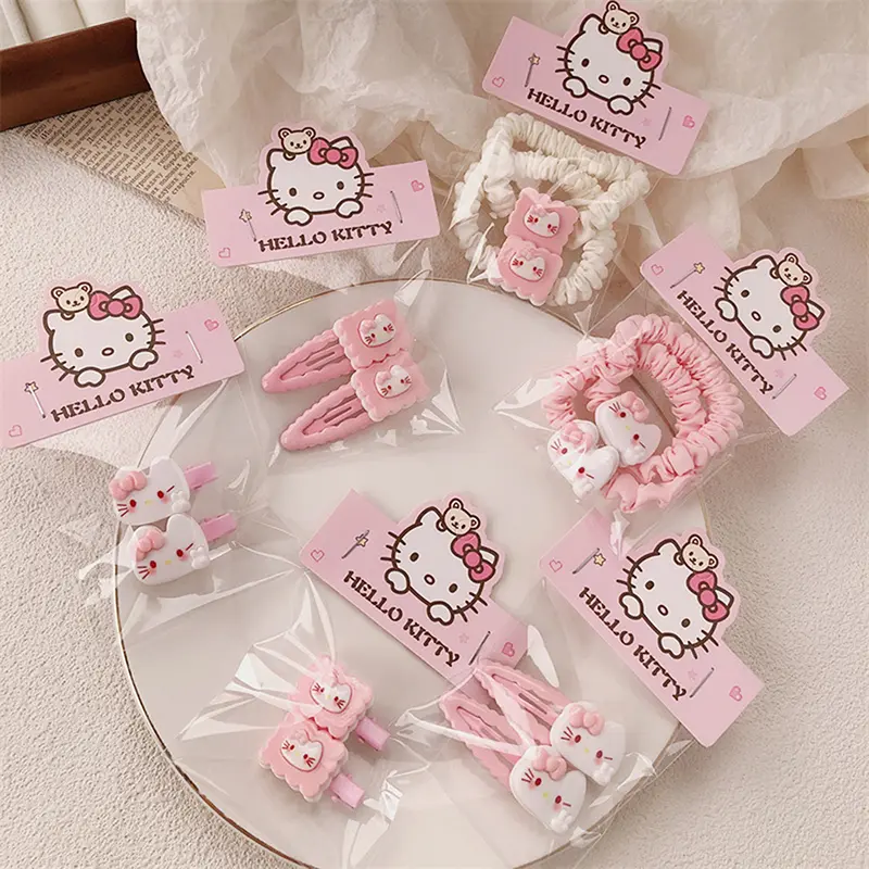 Kẹp Tóc Hello Kitty, Kawaii Sanrio, 1 Cặp, Dây Buộc Tóc, Dành Cho Phụ Nữ Và Trẻ Em Gái, Kẹp Bên Dễ Thương, Kẹp Tóc, Phụ Kiện Tóc