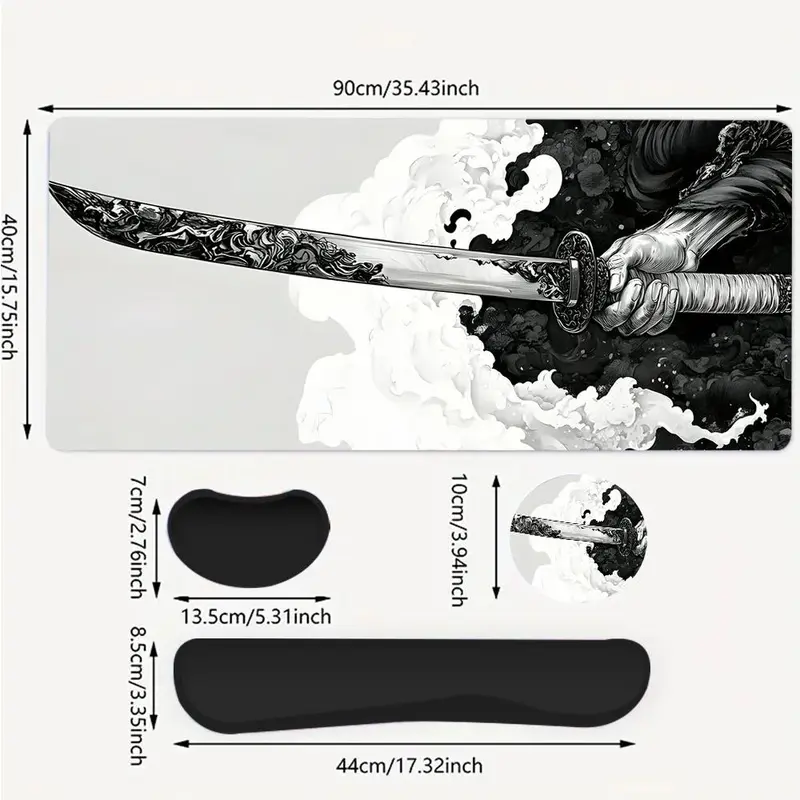 Manga Katana Pattern Mouse Pad & Keyboard Wrist Rest & Ergonomic Mouse Pad & Cup-Coaster Set, Ergonomic Wrist Support, Waterproof Computer Mat, Suitable for Home Office Gaming 1