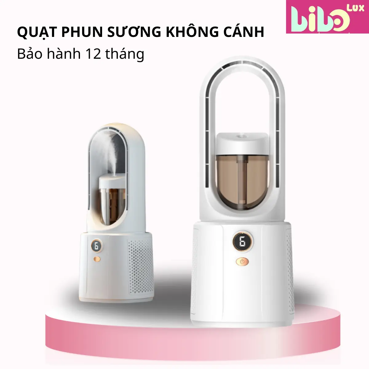 Quạt phung sương không cánh làm mát nhanh chóng, Quạt mini để bàn đa năng - 6 tốc độ - màn hình LED sang trọng, Bảo hành 12 tháng