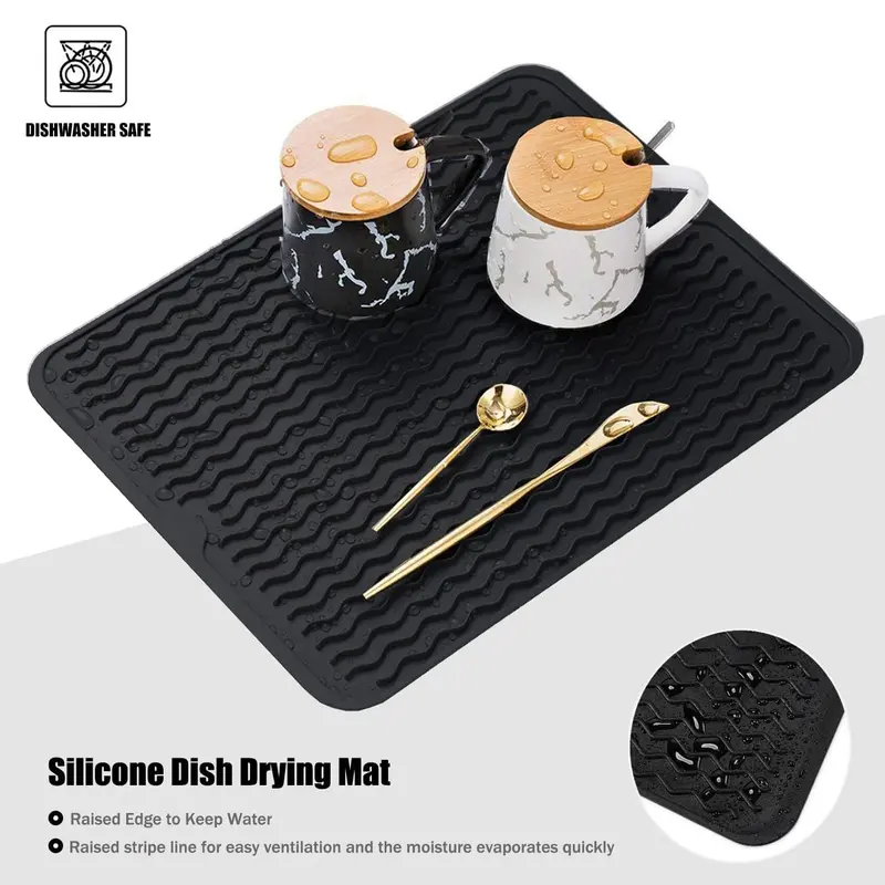 Silicone Tableware Drying Mat, Heat Resistant Non-slip Placemat, Kitchen Countertop Protector, Kitchen Accessories for Home Use 3