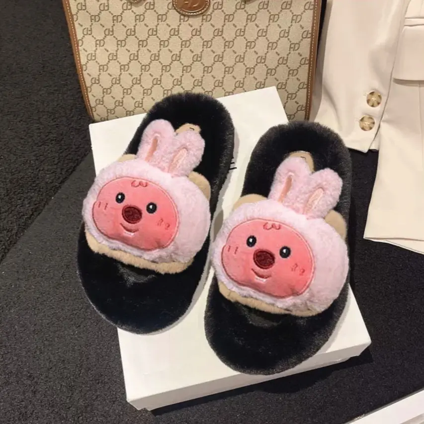 Dễ Thương Dép cotton Đế Dày Phối Lông Xinh Xắn Dành Cho Nữ cao 2-3cm Slipper DéP