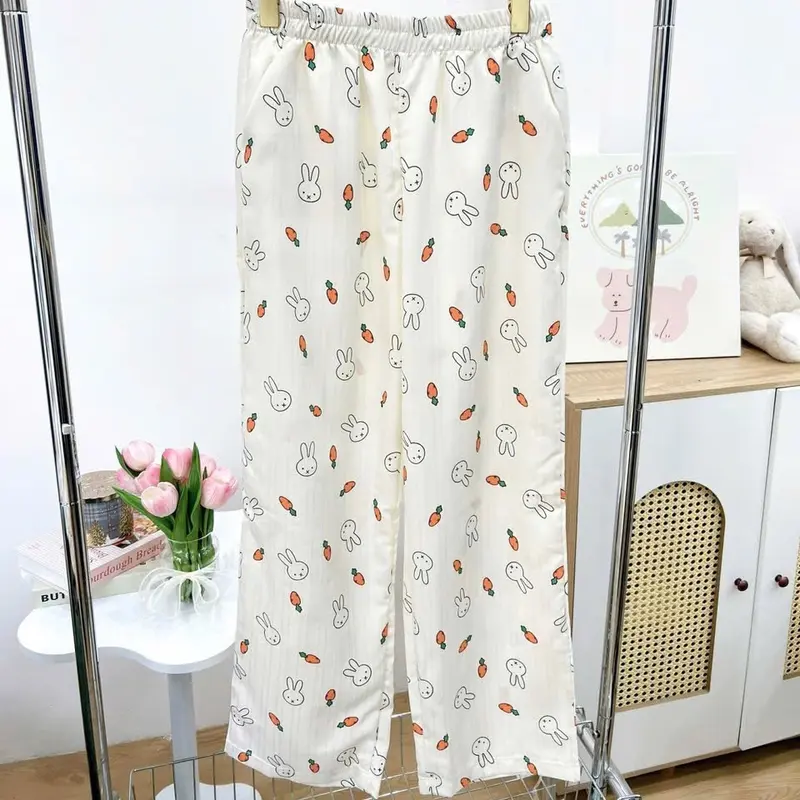 [XẢ HÀNG] Quần suông chất đũi gân hoạ tiết dễ thương 40-60kg 3