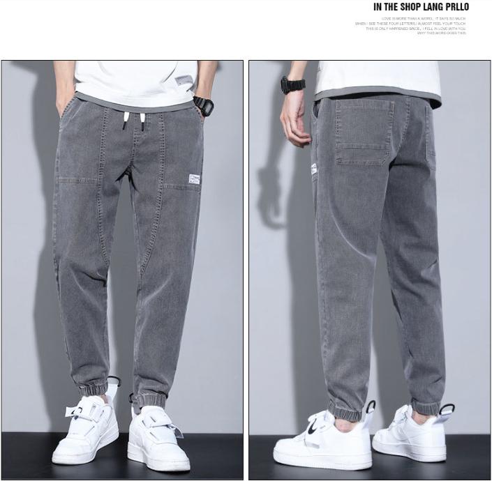 Quần Bò Jogger nam màu xám đen xanh chữ in bó gấu lưng chun hà nội hcm Menswear Jean Có Túi Pants II