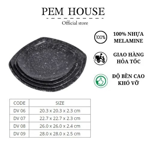 Dĩa Nhựa Melamine Vân Đá Đen 0