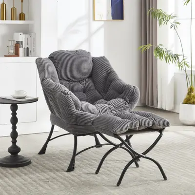 Ergonomic Yoga Chaise Lounge Chair With Lumbar Pillow & Ottoman | For Stretching, Relaxing, Gaming (Grey)