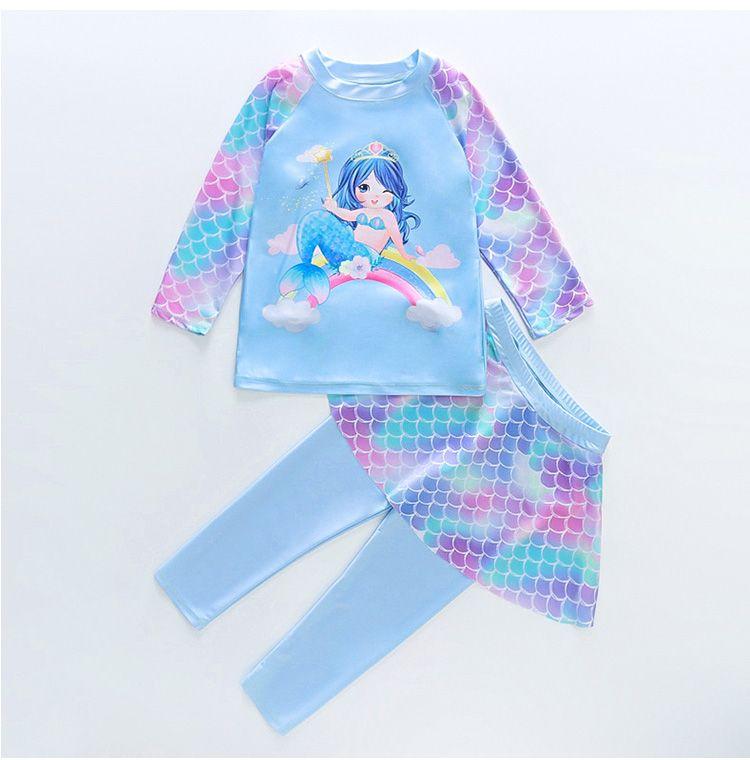 Product Introduction of Children's Swimwear Girls New 2024 Cartoon Split Long-Sleeved Long Trousers Polyester Swimsuit Set 12