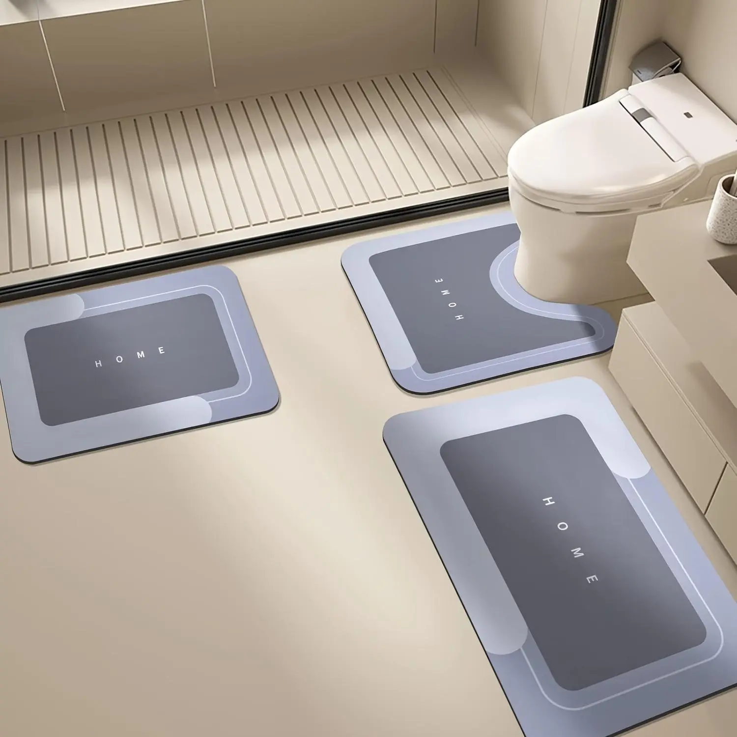 Bathroom Mat Set, 3 Counts/set Non-slip Soft Diatomite Bath Mat, Bathroom Accessories for Home Hotel Salon Dormitory