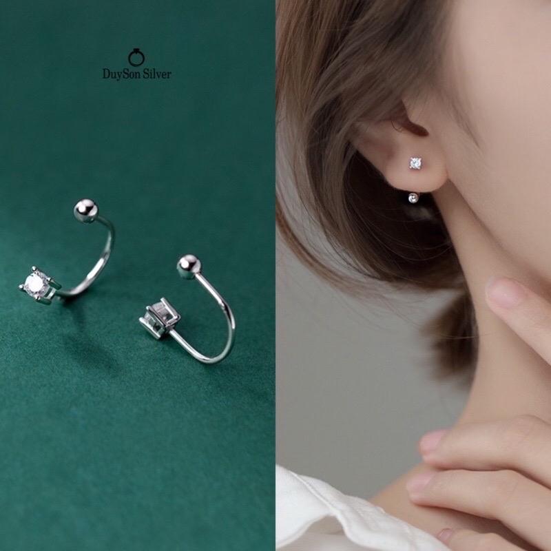 Bông tai bạc chốt bi xoáy Khuyên tai bạc nữ hình chữ U đính đá bạc Ý 925 mạ vàng cao cấp DUYSON SILVER (1 CHIẾC) [KCBX4]