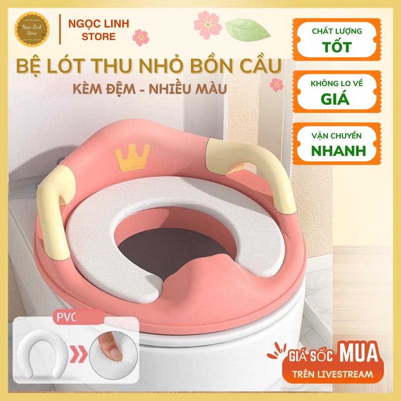 Tặng kèm đệm Bệ lót thu nhỏ bồn cầu cho bé có tay nắm an toàn tiện lợi