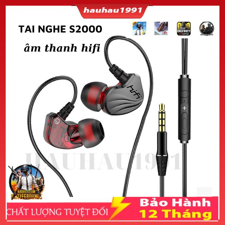 tai nghe có dây S2000 có mic đàm thoại bas căng dành cho PC các loại điện thoại bảo hành 12 tháng