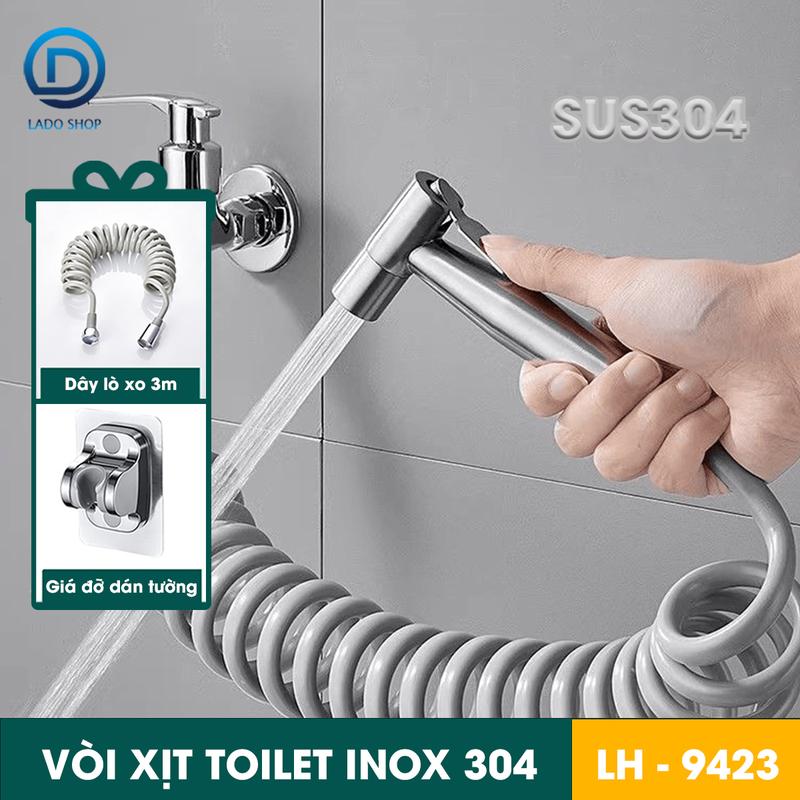 Vòi xịt toilet, vòi xịt vệ sinh phòng tắm cao cấp INOX304 LH-9423 + tặng kèm giá đỡ, ống dây lò xo 3 mét chất lượng cao