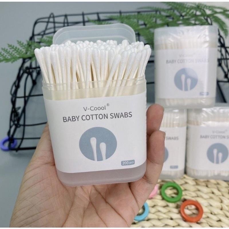 Product Introduction of Tăm Bông cho bé sơ sinh và trẻ em Vcool, Bông Ngoáy Tai với 1 đầu dẹt và 1 đầu xoắn tiện lợi cho bé 1