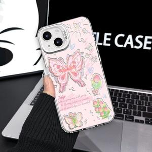INS tulip and butterfly phone case suitable for iPhone 15 Pro Max XR 7 8 Apple 14 13 - anti-drop hard case