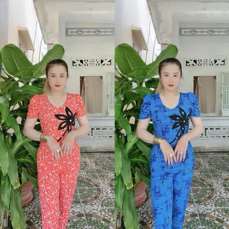 Giảm Bộ kiểu tai thun aty tơ có hoa 12345 quần dài ống ôm Thun 0