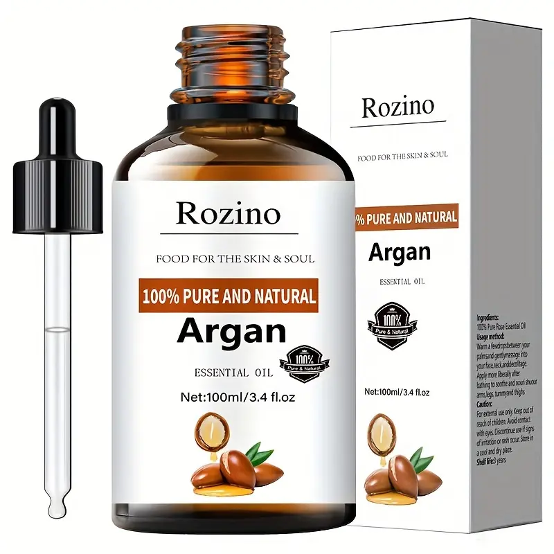 3.38 oz Moroccan Argan Oil, 100% Natural, for Massage, Skincare, Gua Sha, Shower, Diffuser Relaxation Essential Oil, Universal for Face, Body, Nails, Hair, Eyelash Care Comfort Cosmetic