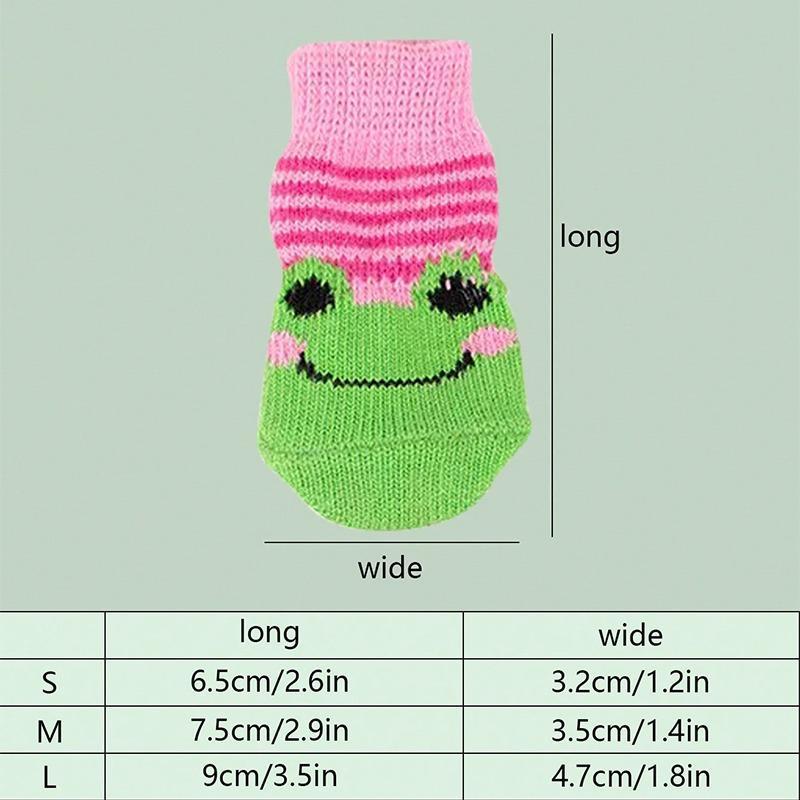 4pcs/Set Cartoon Frog Pattern Pet Socks, Cute Breathable Socks For Small Dogs & Cats, Soft Dog and Cat Clothing 1