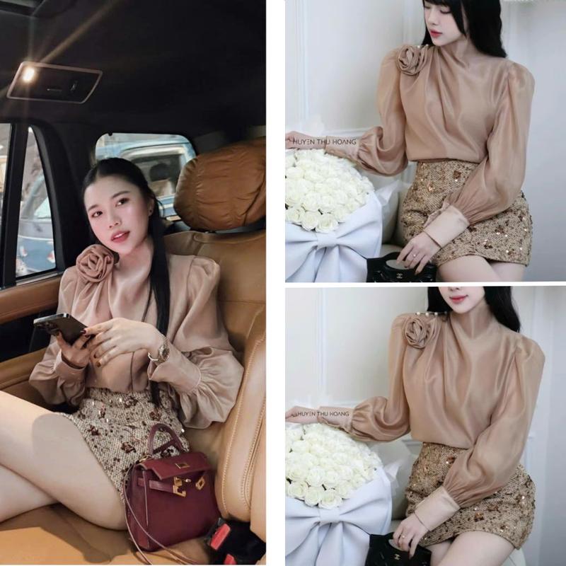 Set Áo Hoa Nơ Vai Mix Chân Váy Nhũ Kim Sa Phong Cách Hàn Quốc - By BN TRENDY