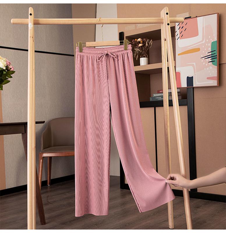 Product Introduction of Ice Silk Wide-Leg Pants Women's 2024 Summer Thin High Waist Drooping Slim Anti-Mosquito Casual Loose Straight Mop Trouser Womenswear Bottom Lingerie 9