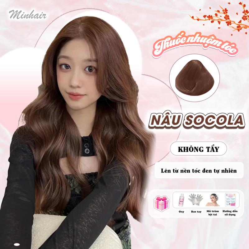 Thuốc nhuộm tóc Nâu Socola không cần tẩy tóc tặng kèm oxy trợ dưỡng và bao tay Đổi Màu Tóc Nữ Women