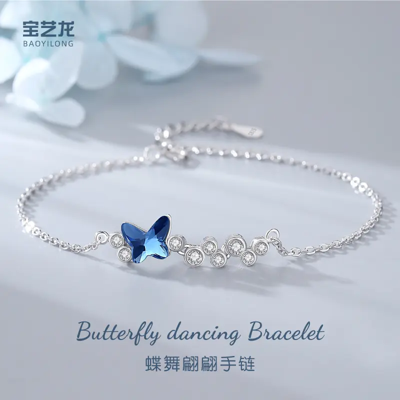 Vòng Tay Bạc Bướm Pha Lê Phụ Kiện Bạc Pha Lê Thời Trang Đơn Giản Vòng Tay Quà Tặng Trang Sức Thú Nhận Hẹn Hò