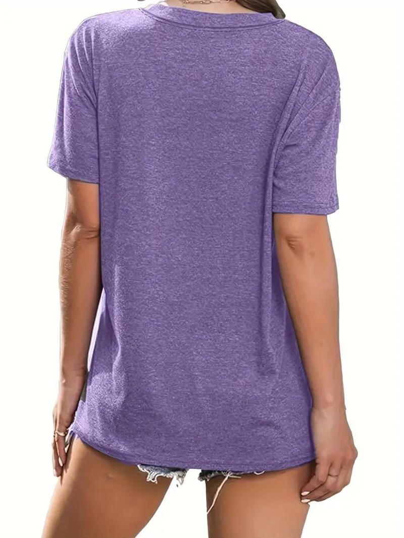 Product Introduction of 【Plus Size】 Letter Print Round Neck Tee, Casual Short Sleeve Crew Neck T-Shirt for Summer, Women's Plus Clothing for Daily Wear 4