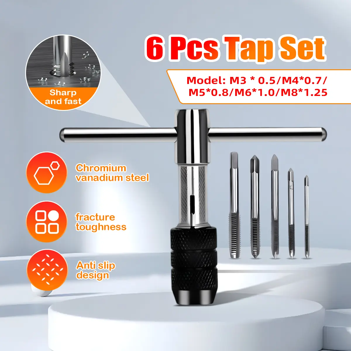 6pcs T-type Metal Hand Tools Rethreading Tool Set Screw Thread Tap Wrench  M6/M7/M8/M10/M12 Tap Set DIY Tool Wrench Set
