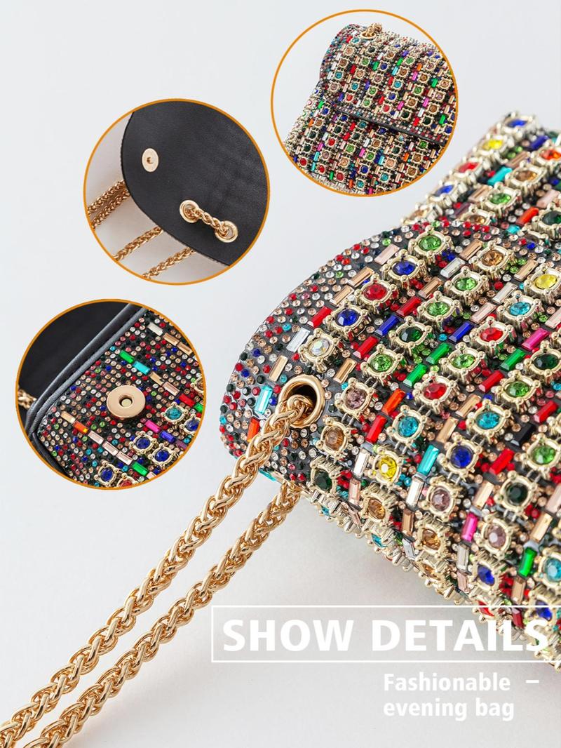 Product Introduction of Women's Rhinestone Decorated Shoulder Bag, Ladies Purse, Fashionable Chain Strap Crossbody Bag for Party, Trendy All-match & Exquisite Shoulder Bag for Birthday Gift 5