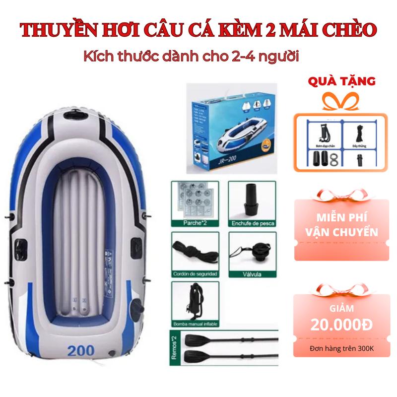 Thuyền hơi câu cá KAW JR2200 du lịch dã ngoại Siêu thích, Siêu Dày - Tặng kèm bơm tay di động
