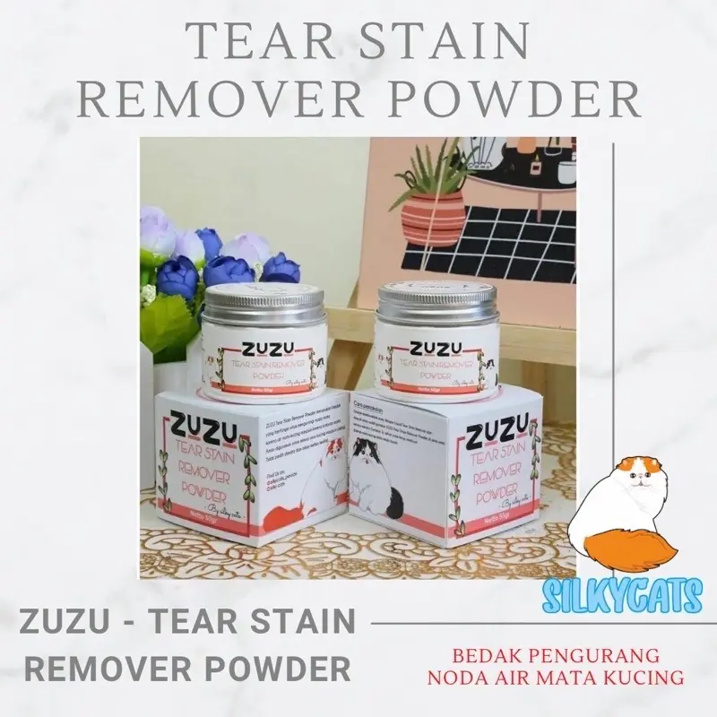 ZUZU tear stain remover powder , bedak pengurang noda pada muka dan badan kucing