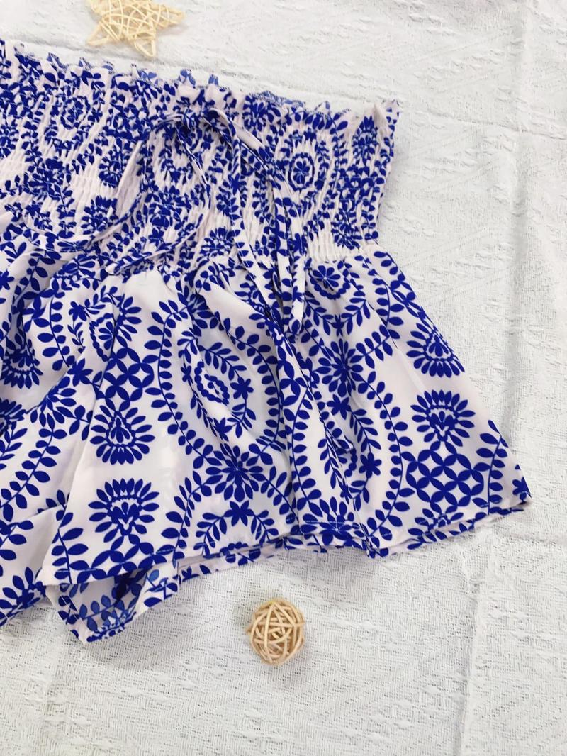 Product Introduction of Women's Ethnic Pattern  Shorts, Boho Casual Wide Leg Shorts for Holiday Vacation, Ladies Bottoms for Summer 6