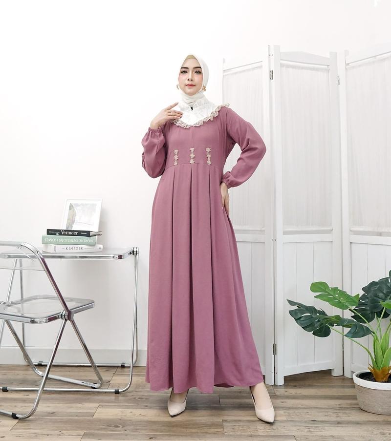 Product Introduction of Gamis Renda sweet lengan panjang model fashion wanita muslim modem terbaru new arrival model kekinian kombinasi brukat 2