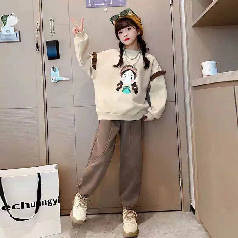 Bộ Quần Áo Thu Đông Bé Gái 14-48kg, Chất Nỉ Trần Bông Dày, Phong Cách Thời Trang, Bộ Dài Tay,Sét Đồ Cho Bé, Đồ Bộ Bé Gái & Bé Trai 4