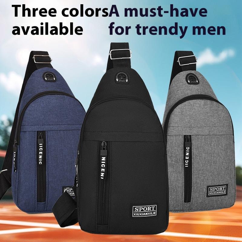 2025 new solid color chest bag men's trendy brand men's shoulder bag shoulder bag Oxford cloth casual bag small backpack 4