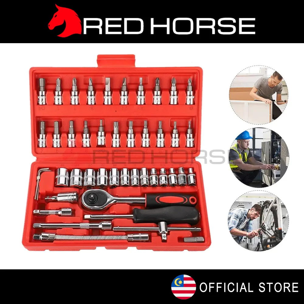 (READY STOCK) 46Pcs 1/4 Inch Tools Set Screwdriver Box Socket Set Ratchet & Bits Vanadium CR-V Spanner Rachet Wrench