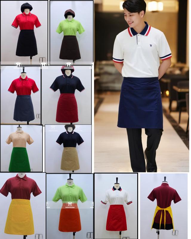 Tạp dề NGắn phục vụ vải kaki Hàn Tạp dề nhân viên phục vụ có túi nhiều màu