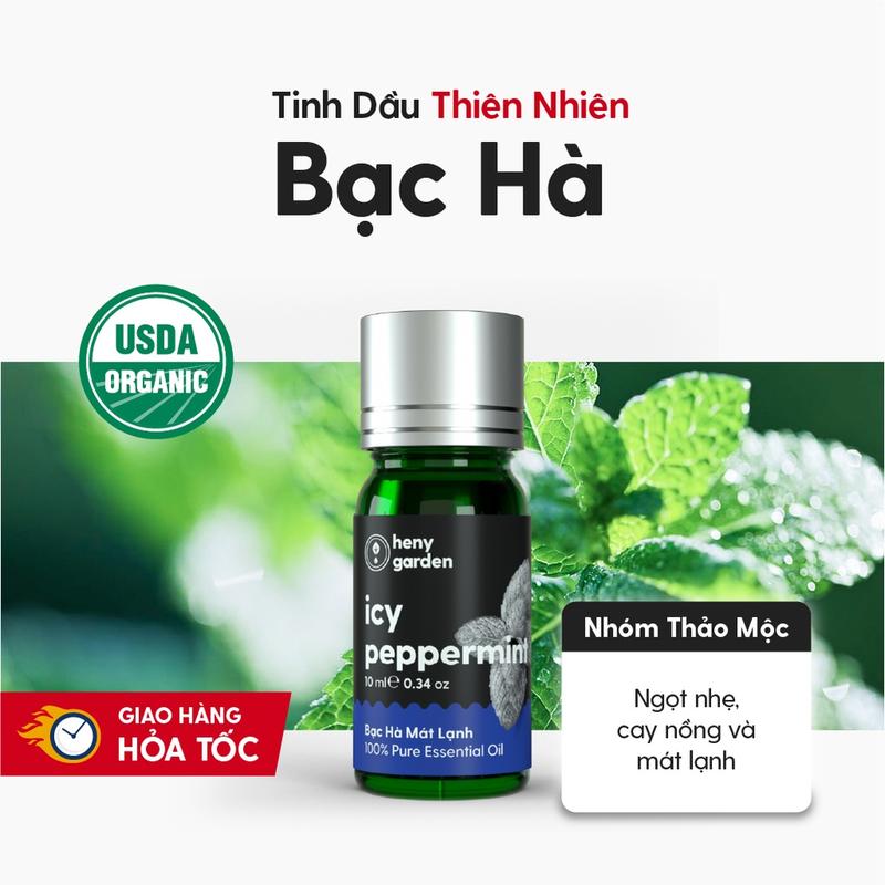 Tinh Dầu Bạc Hà Organic Nguyên Chất Đậm Đặc Xông Thơm Phòng, Làm Nến Thơm Thiên Nhiên, Giúp Dễ Ngủ Heny Garden