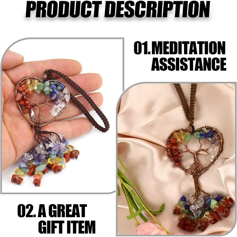 7 Chakras Healing Crystals,Stones Decor, Crystal Hanging Ornaments,Car Rearview Mirror Hanging Accessories,Room Bedroom Wall Decor for Women and Men 4