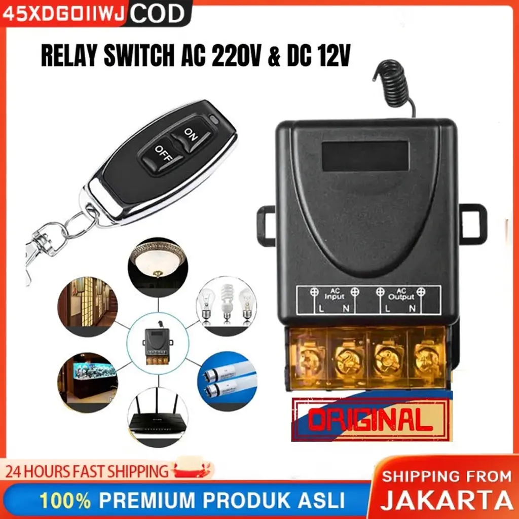 Saklar Remot 1CH AC 220V DC 12V-80V 30A Relay Switch ON OFF Jarak ...
