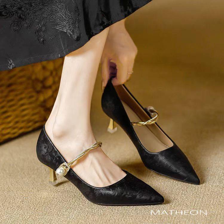 Product Introduction of Pointed Toe Stiletto High Heels for Women, New Chinese Style Mid-Heel Single Shoes, Soft Leather, Comfortable Fairy Style Mary Jane Shoes 22