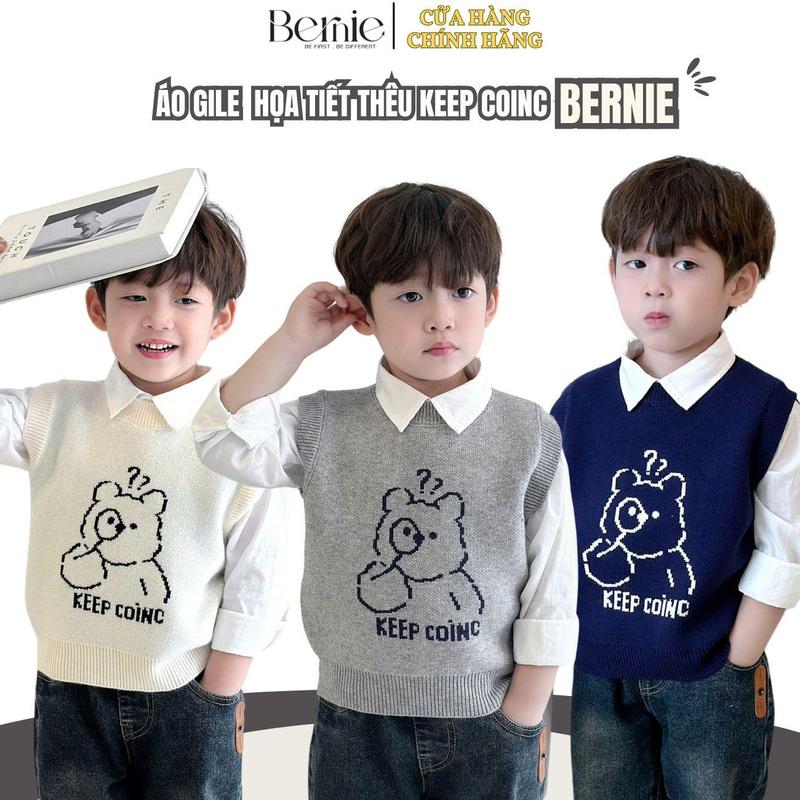 Áo gile len 3 màu họa tiết thêu gấu phong cách hàn quốc cho bé trai 1 đến 7 tuổi BERNIE 24A031